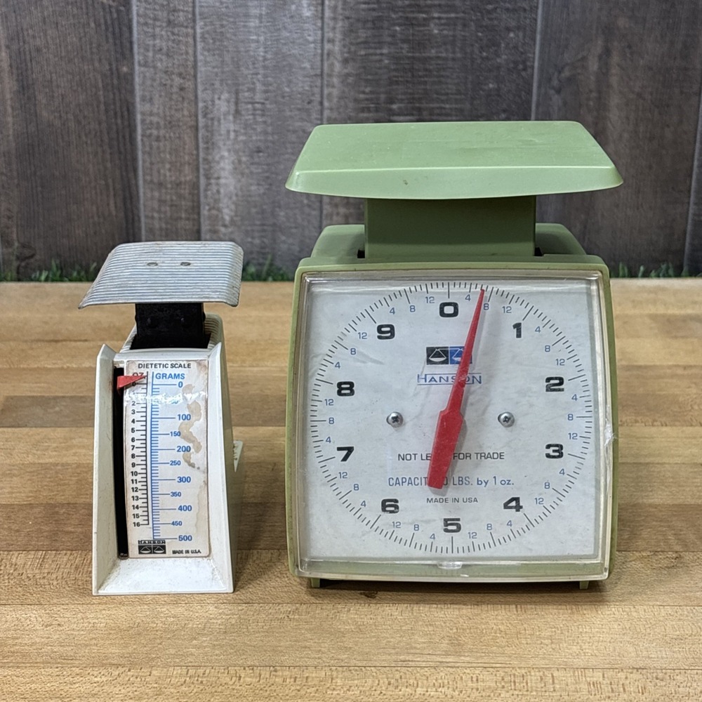 Vintage 1960s 70s Hanson Kitchen Scale 25 LB & Dietetic Gram Scale MCM